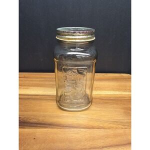 Vintage Clear Glass Square Quart MASON Jar W/ Measurements & Tomatoes W/ Lid